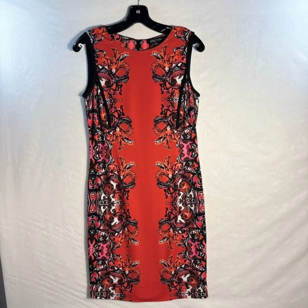 Etcetera Sleeveless Knee-Length Sheath Dress With Ornate Red & Black Floral Prin - Picture 10 of 16